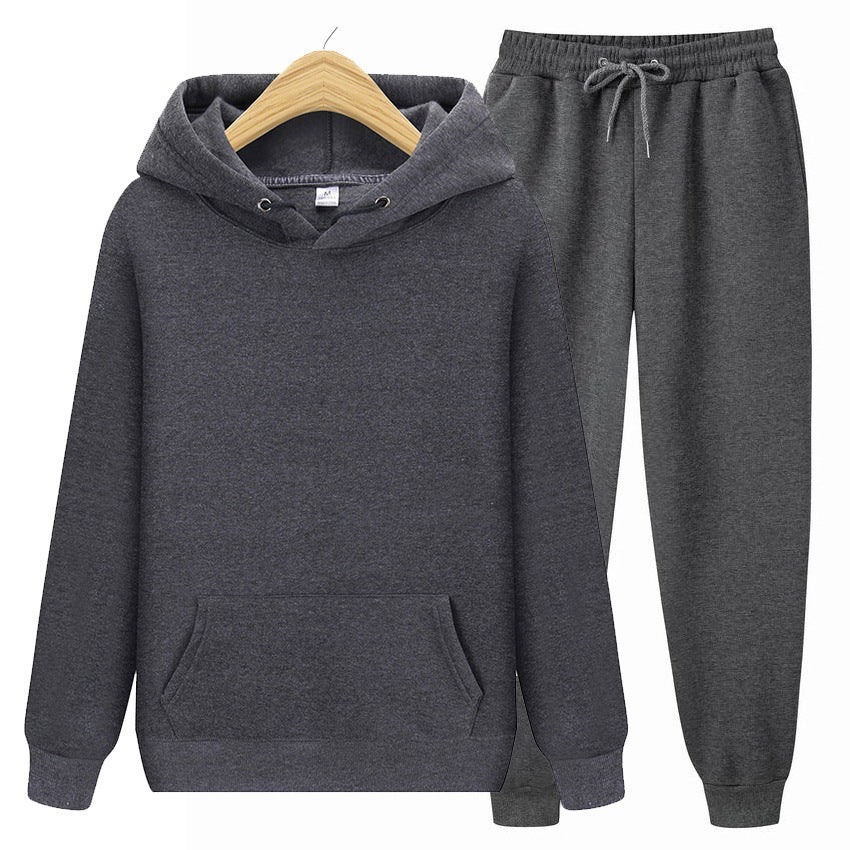 Solid-Color Matching Hoodie Set