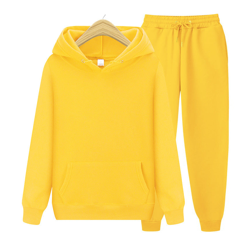Solid-Color Matching Hoodie Set