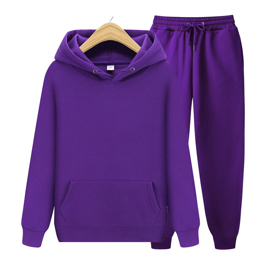 Solid-Color Matching Hoodie Set