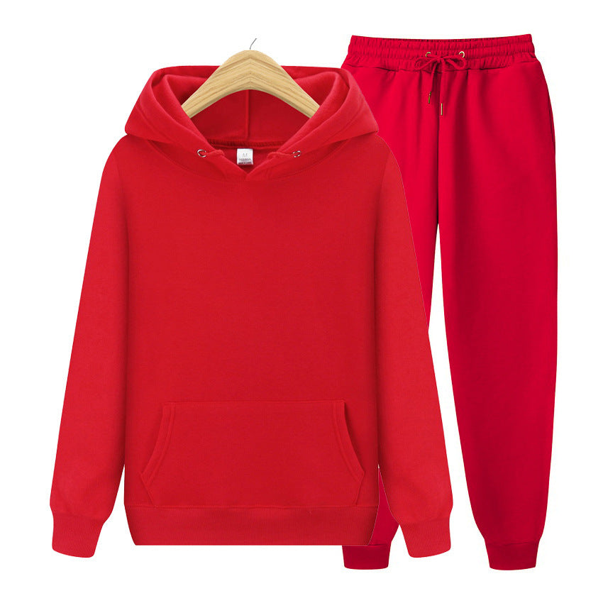 Solid-Color Matching Hoodie Set