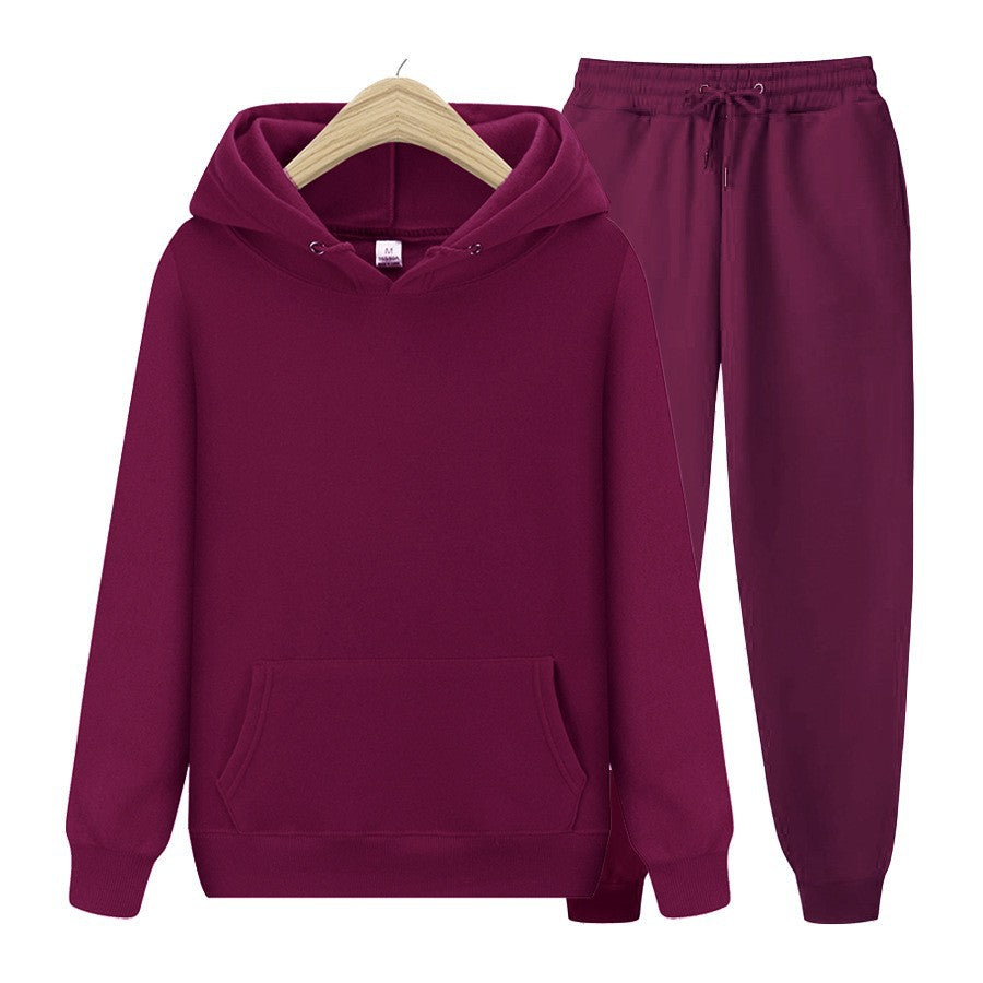 Solid-Color Matching Hoodie Set